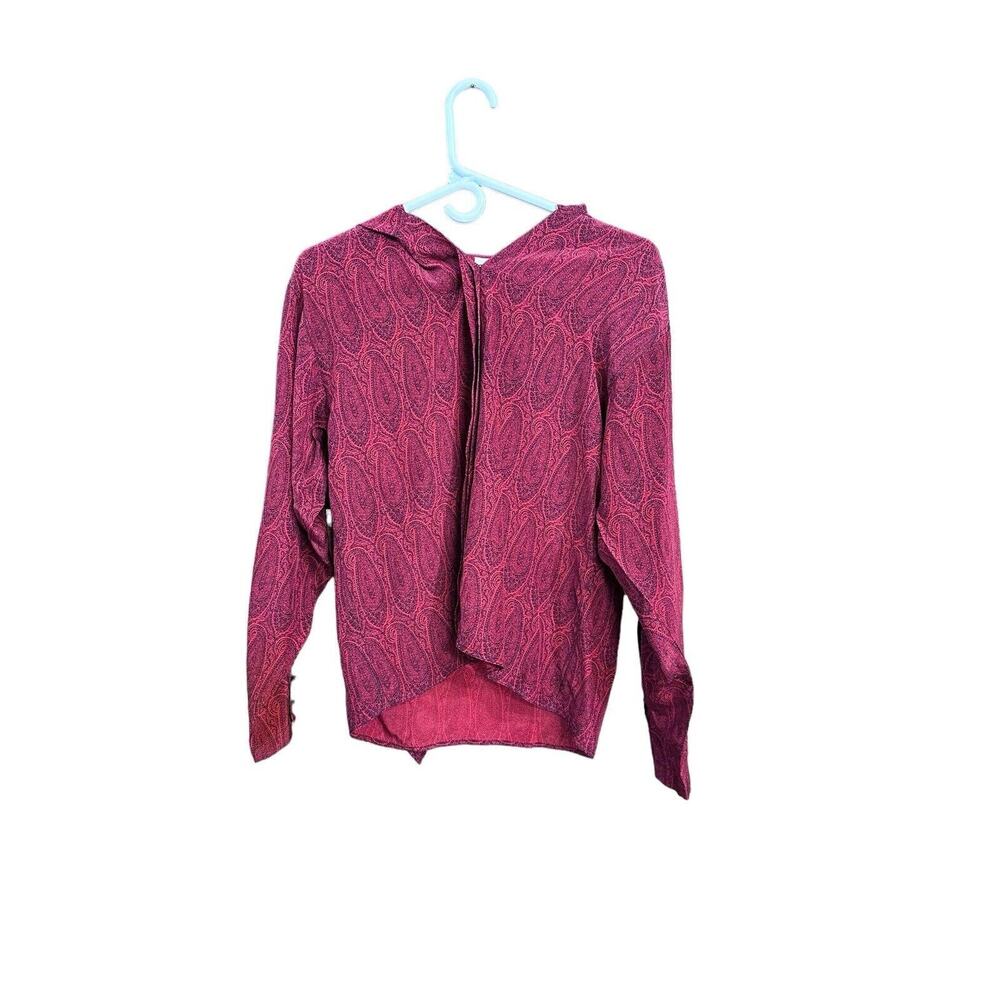 COMPLICE Italy VTG Red 100% Silk Draped Blouse Women US Size 8